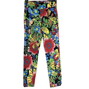 KRAZY LARRY Tropical Floral Pants Pullon Stretch Tapered Ankle Colorful Womens 2